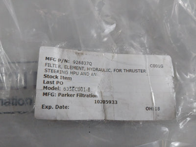 Parker 926837Q Hydraulic Filter Element 635Ec001-8 10205933 10Q 09Tb