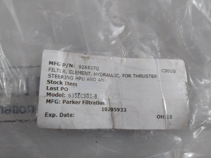 Parker 926837Q Hydraulic Filter Element 635Ec001-8, 10Q 09Tb