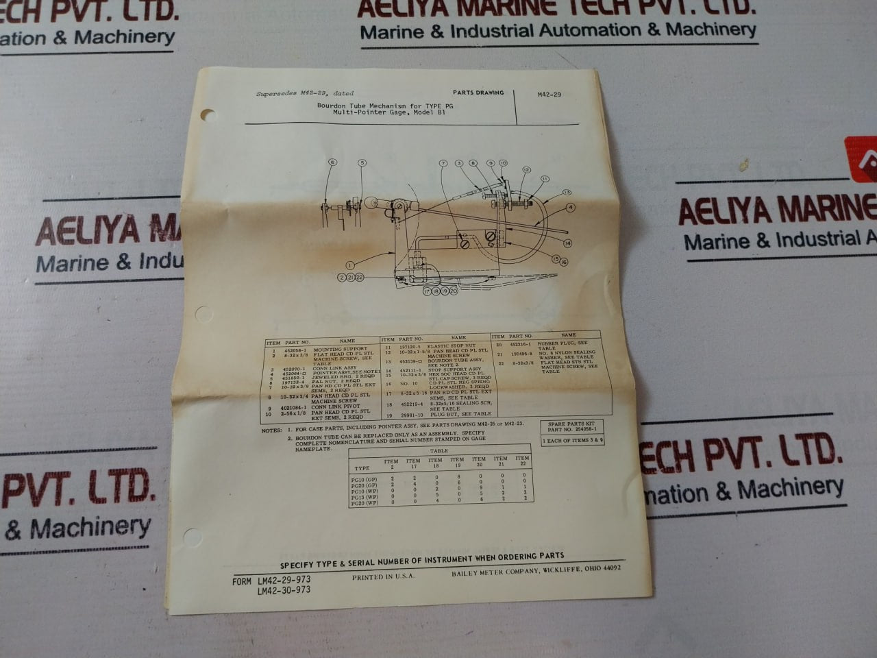 Bailey Meter M42-26a Repair Kit 254055a1