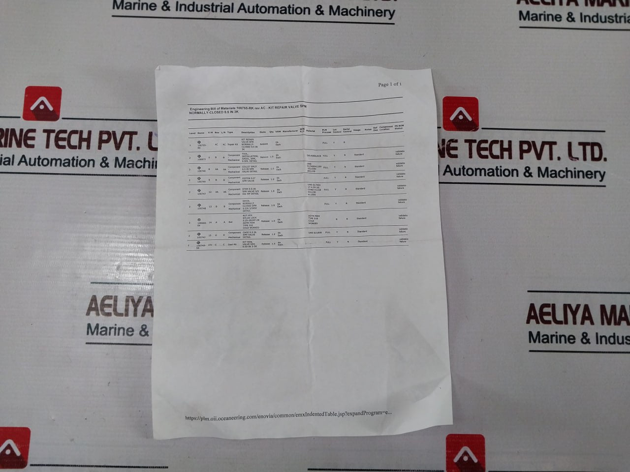 Oceaneering 100755-rk Valve Repair Kit Rev: Ac