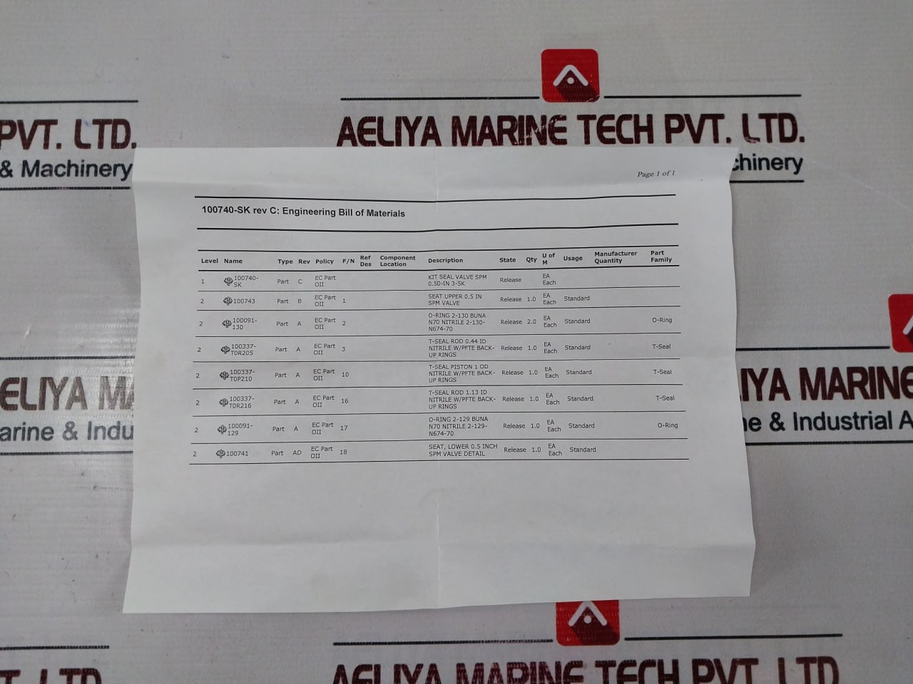 Oceaneering 100755-rk Valve Repair Kit Rev: Ac