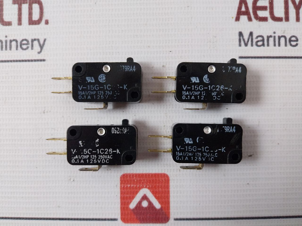 Lot of 4X Omron V-15g-1c25-k Limit Switch 15a