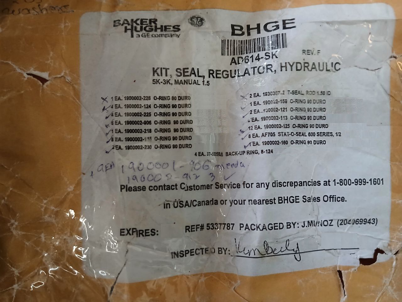 General Electric Ad614-sk Seal Kit For Hydraulic Regulator 5K-3K, Af560-rk Rev:F