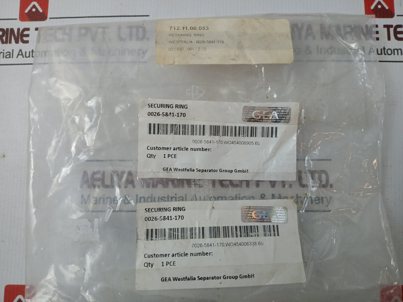 Lot Of 2X GEA WESTFALIA SEPARATOR 0026-5841-170 Securing Ring