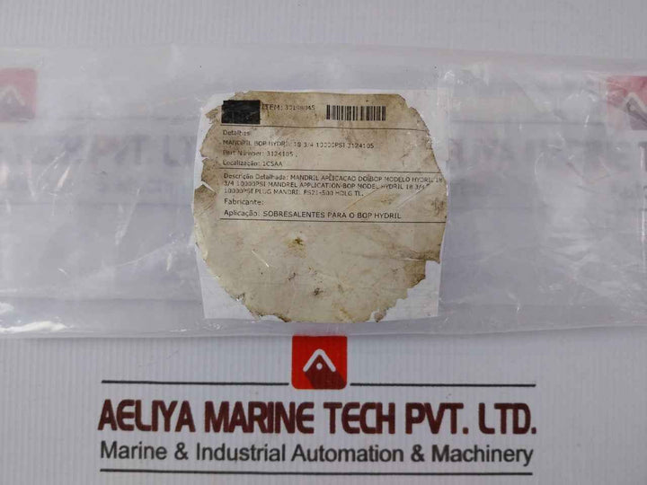 Hydril 3124105 Mandrel Plug Fs21-500 Hdlg Tl 18 3/4 10000 Psi 30198045