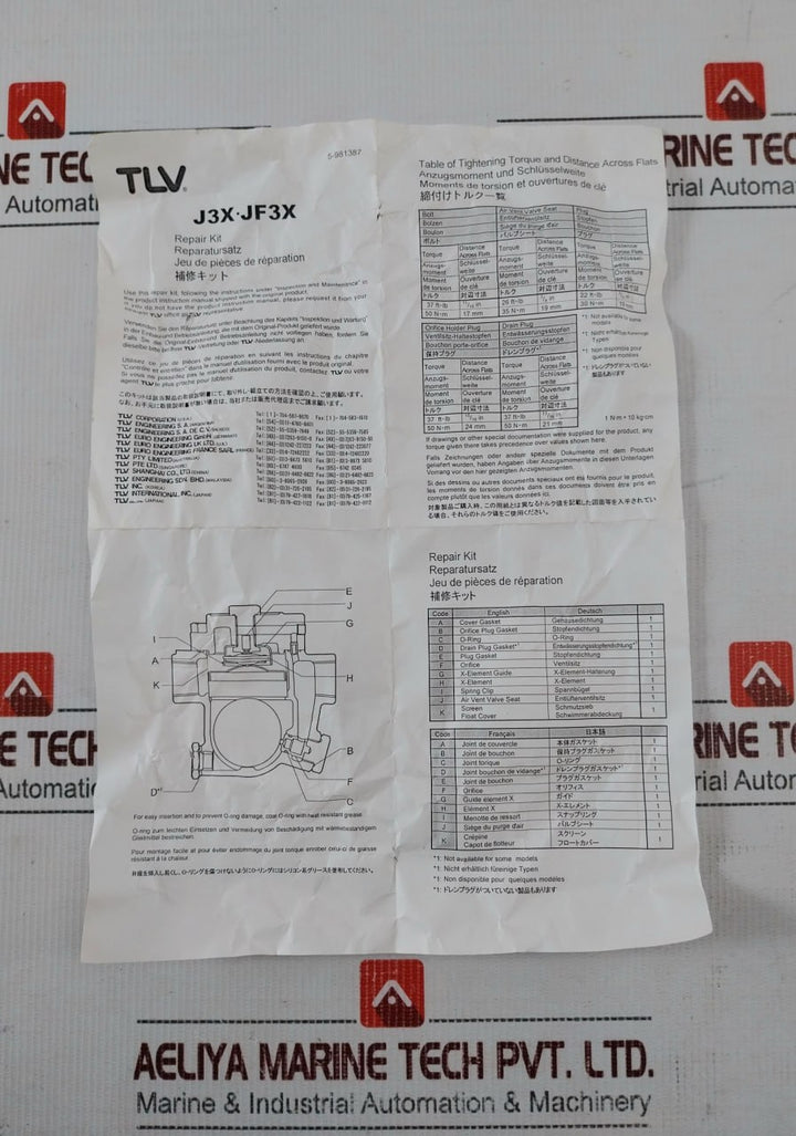 Tlv J(F) 3X 5 Jf3X Steam Trap Repair Kit
