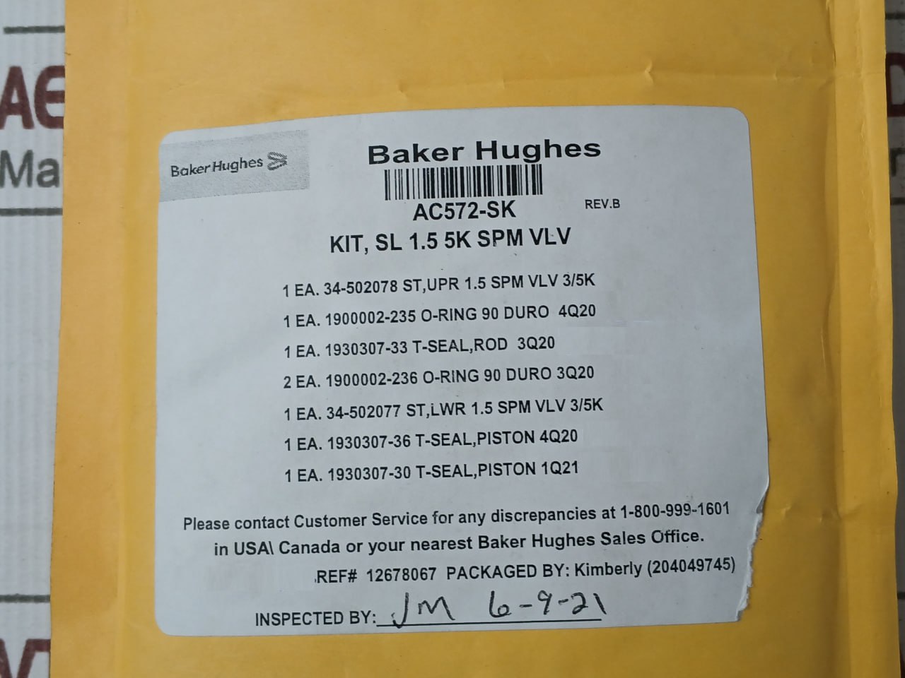 Hydril Ae679-rk Spm Valve Repair Kit 1.5" 5K For Ram Bop Rev D 10339858