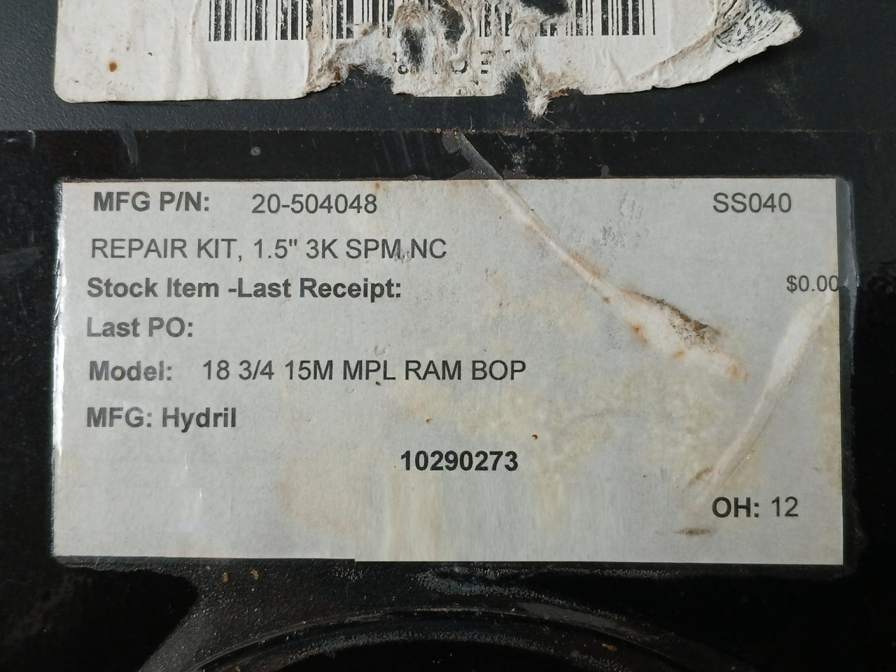 Hydril 20-504048 1.5” 3K Spm E/H Nc Sl Valve Repair Kit 18 3/4 15M Mpl Ram Bop