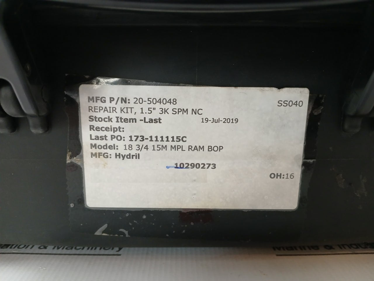 Hydril 20-504048 1.5” 3K Spm Nc Sl Valve Repair Kit 18 3/4 15M Mpl Ram Bop