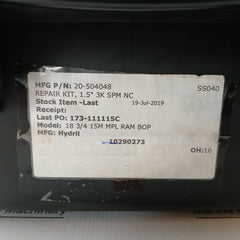 Hydril 20-504048 1.5” 3K Spm Nc Sl Valve Repair Kit 18 3/4 15M Mpl Ram Bop