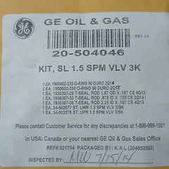 Hydril 20-504048 1.5” 3K Spm Nc Sl Valve Repair Kit 18 3/4 15M Mpl Ram Bop