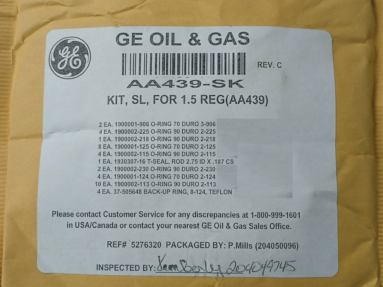 Hydril Aa439-rk Gen-ii Mux Repair Kit For 1.5 Reg (Aa439) Ad328-02 Rev A1