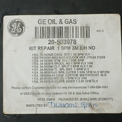 Ge 20-503978 Repair Kit 1" Spm Valve 3/5K E/H Normally Open Rev D 1930321-0602