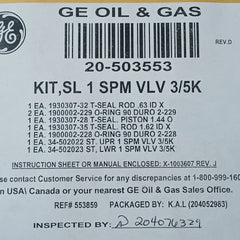 Ge 20-503978 Repair Kit 1" Spm Valve 3/5K E/H Normally Open Rev D 1930321-0602
