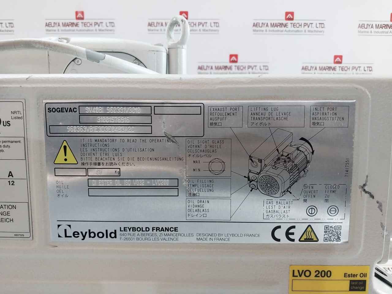 Leybold Sv 40 Bifc Sogevac Rotary Vane Vacuum Pump 1000 Mbar 180-264V V1.40