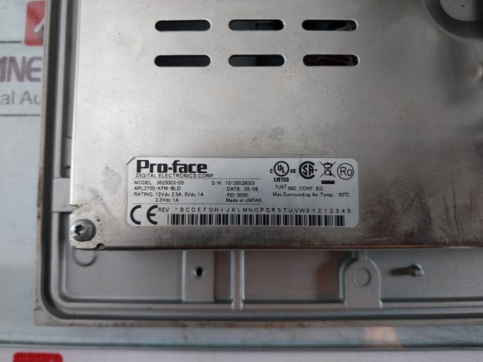 Pro-face 3620003-05 Operator Interface Monitor 12Vdc 2.5A, 5Vdc 1A, 3.3Vdc 1A