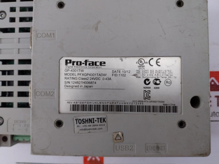 Pro-face Pfxgp4301Tadw Gp-4301Tw Hmi 24Vdc 0.43A