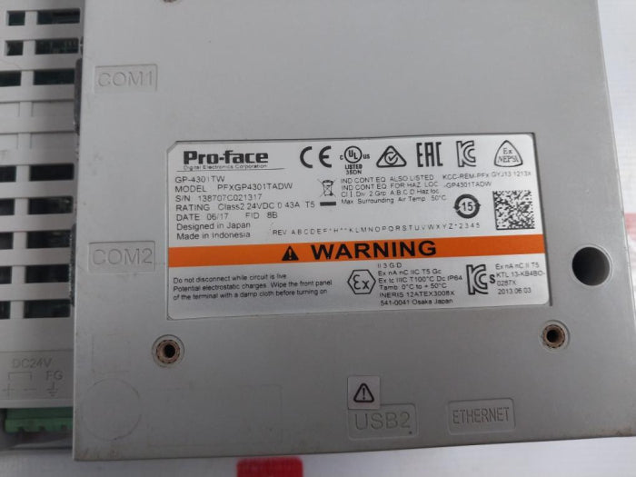 Pro-face Pfxgp4301Tadw Touch Screen Interface 12Atex3008X Ktl 13-kb4Bo-0287X