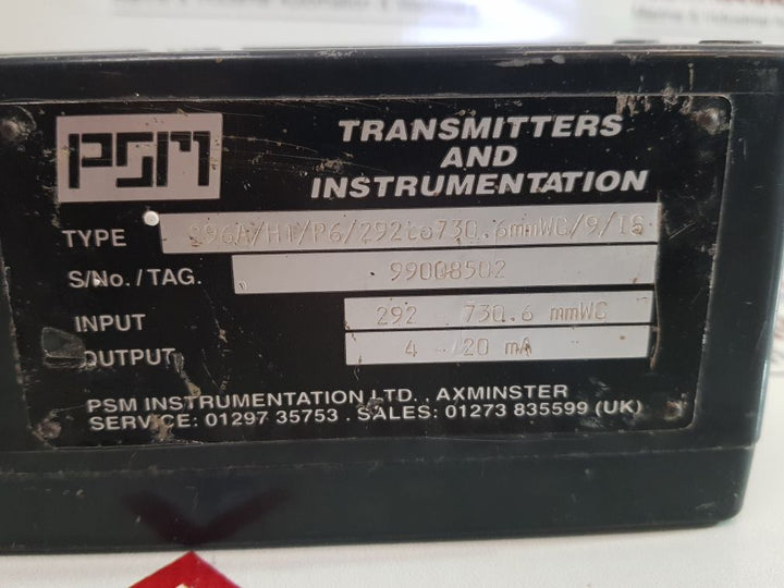 Psm 296a/h1/p6/292 to 730.6mmwg/9/is pressure transmitter