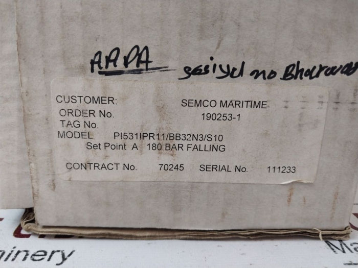 Pyropress Pi531Ipr11/Bb32N3/S10 Intrinsically Safe Pressure Switch 100 To 450 Ba