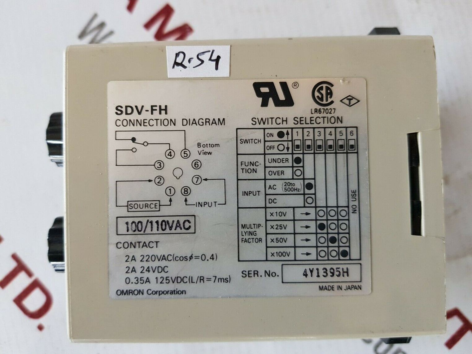 Omron Sdv-fh6 Voltage Sensor 100/110Vac, 24Vdc