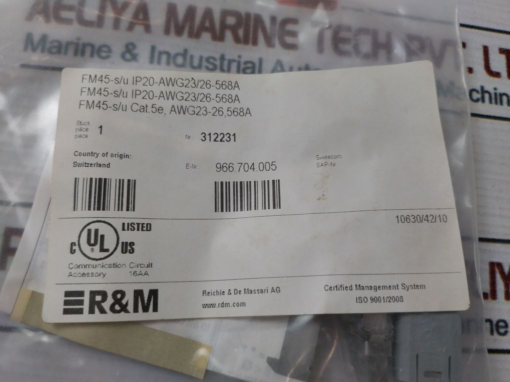 R&M Fm45-s/U Ip20-awg23/26-568A Plug And Plastic Housing