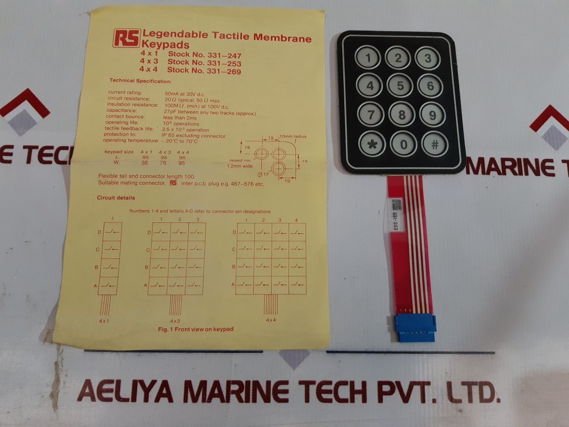 Rs 331-253 keypad membrane 4 x 3