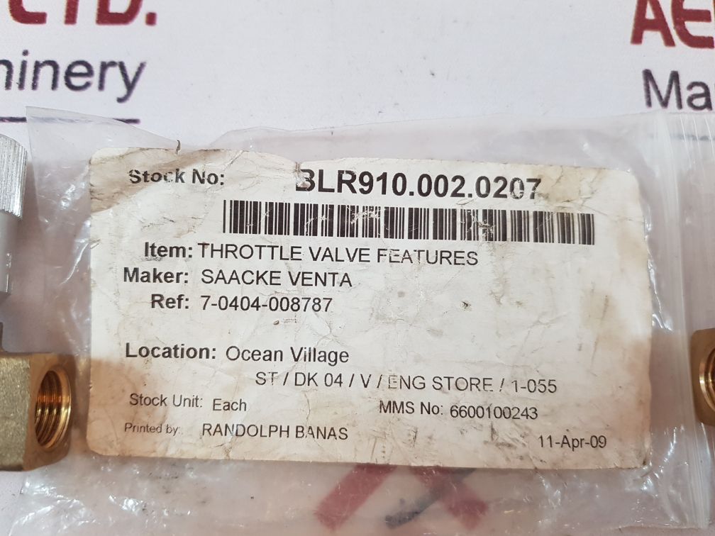Saacke 7-0404-008787 Throttle Valve