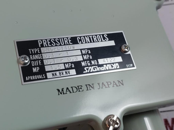 Saginomiya Sns-c110W Pressure Control 0.1~1 Range, 1.5 Mpa Max, C02-11