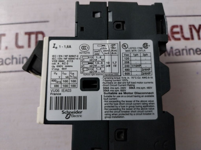 Schneider Electric/Telemecanique Gv2Me06/1-1.6A Motor Circuit Breaker 690V