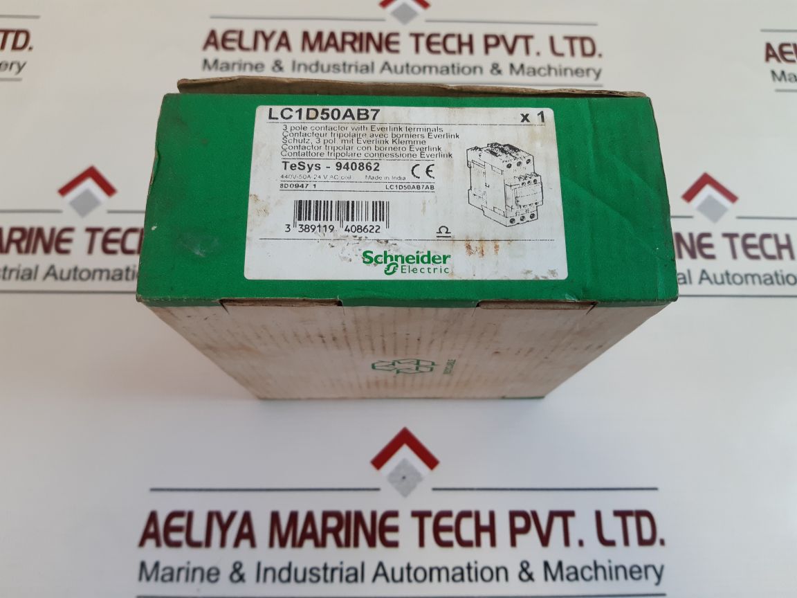 Schneider Electric Lc1D50A 3-pole Contactor 440V-50A-24V Ac Coil