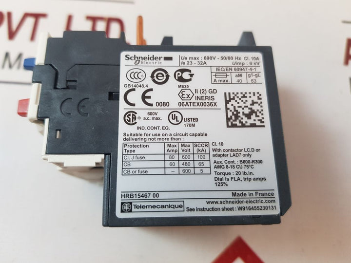 Schneider Electric Lrd32 Thermal Overload Relay 690V-50/60 Hz 10A