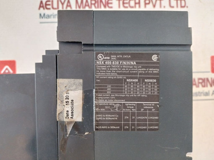 Schneider Electric Nsx 400-630 F/n/h/na Compact Circuit Breaker 6.3 A 50/60hz