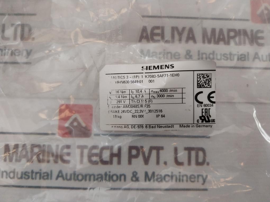 Siemens (1P) 1Fk7083-5Af71-1Eh0 Synchronous Servo Motor