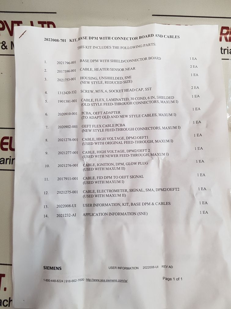 Siemens 2022008-701 Kit,Base Dpm With Connector Board And Cable