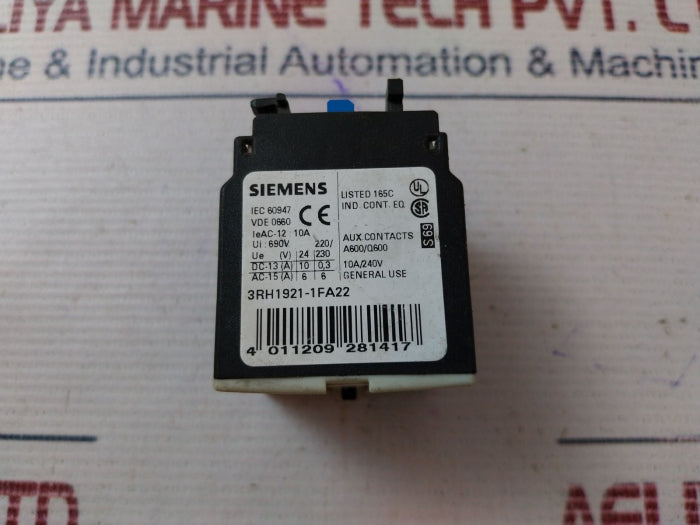 Siemens 3RH1921-1FA22 Auxiliary Switch Block 10A 690V