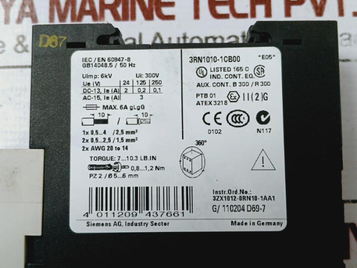 Siemens 3rn1010-1cb00 Protection Relay Gb14048.5/50 Hz , Atex3218
