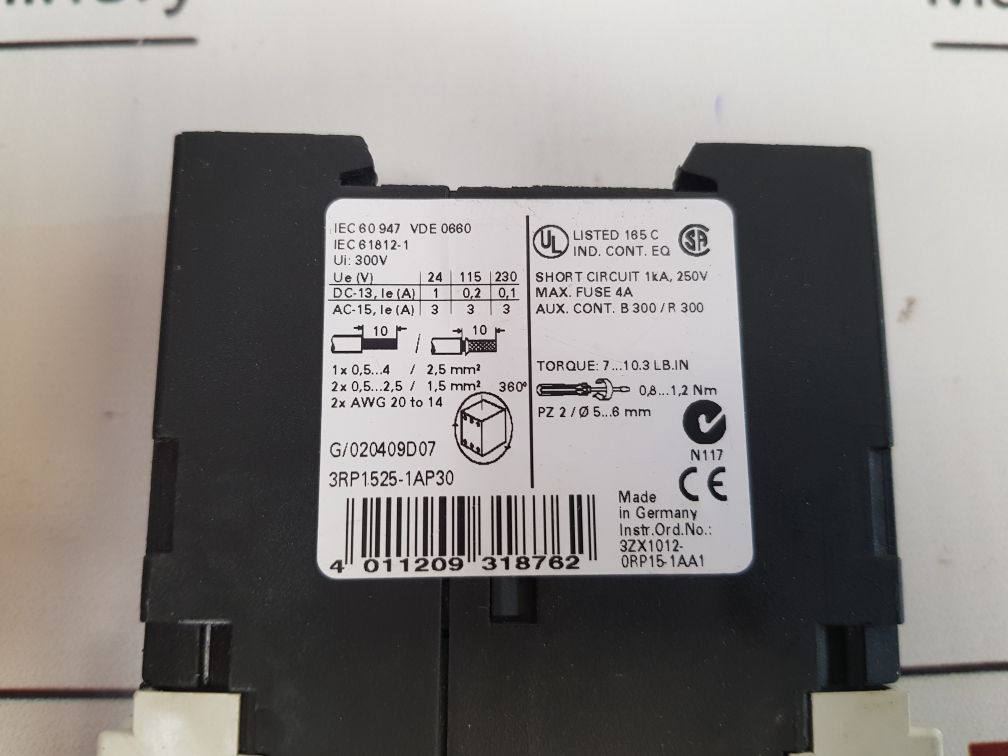 Siemens 3Rp1525-1Ap30 Time Delay Relay 24V Ac/Dc