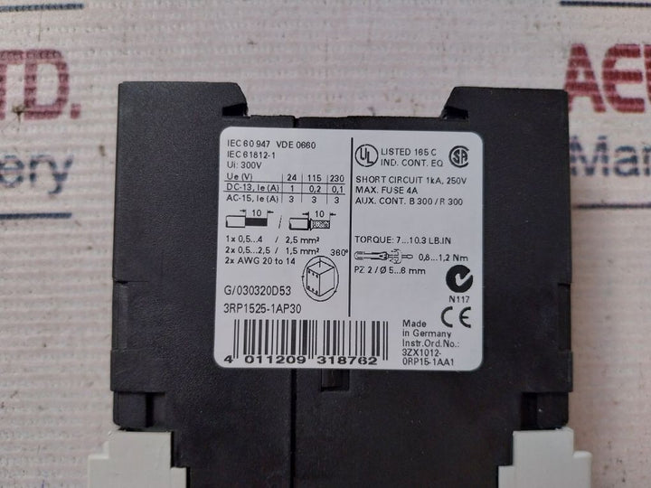 Siemens 3Rp1525-1Ap30 Time Relay On Delay 200-240V Ac
