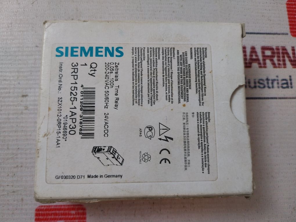 Siemens 3Rp1525-1Ap30 Time Relay On Delay 200-240V Ac