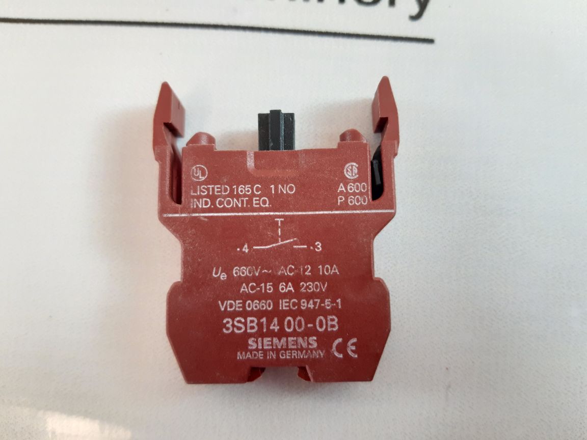 Siemens 3Sb14 00-0B Contact Block 712.0.75.01.062 Ac-15 6A 230V
