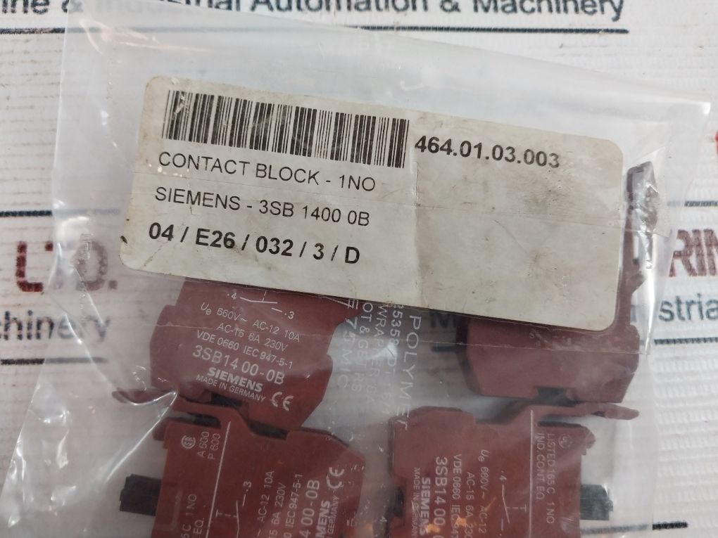Siemens 3Sb14 00-0B Contact Block Ac-15 6A 230V