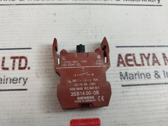 Siemens 3Sb14 00-0B Contact Block Ac-15 6A 230V