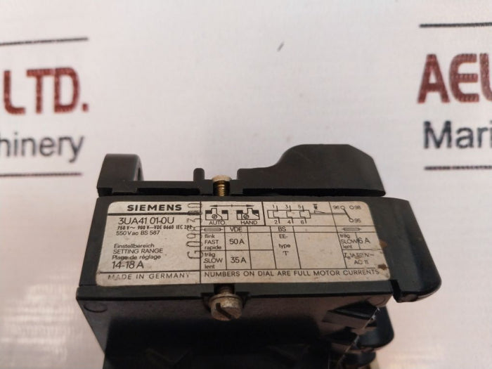 Siemens 3Ua41 01-0U Thermal Overload Relay