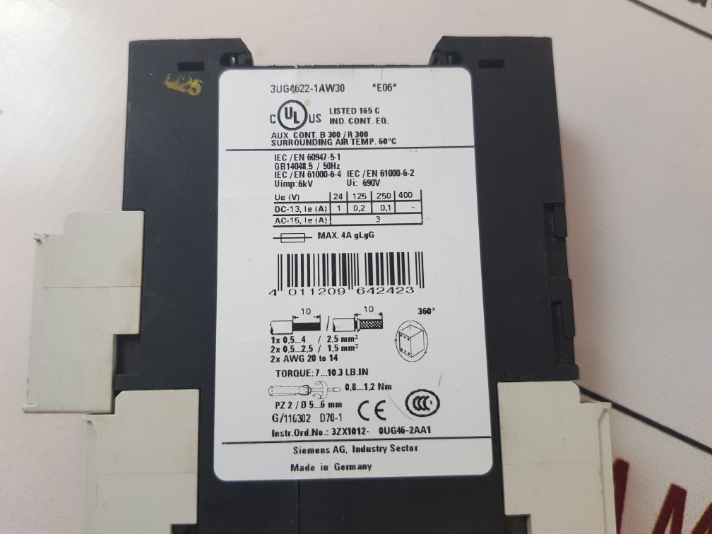 Siemens 3Ug4622-1Aw30 Current Monitoring Relay 690V 1~0,05-10A