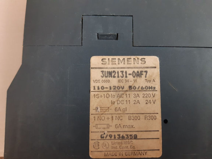 Siemens 3Un2131-0Af7 Thermistor Relay 110_120V 50/60Hz