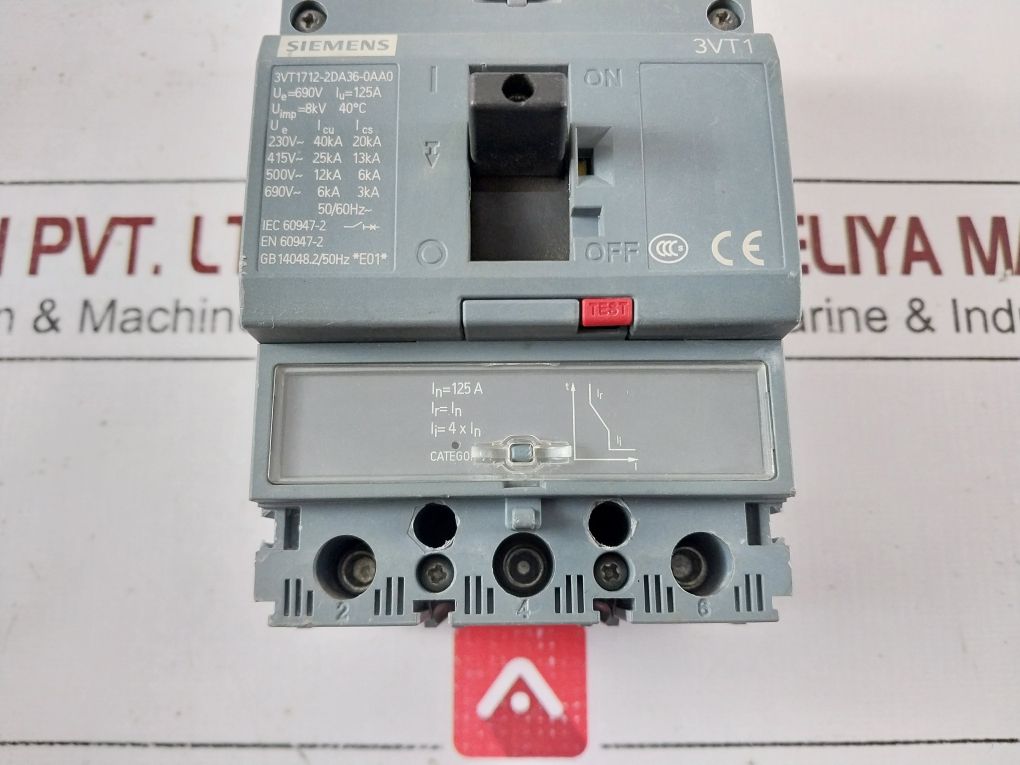 Siemens 3Vt1712-2Da36-0Aa0 Circuit Breaker 50/60Hz 690V 125A