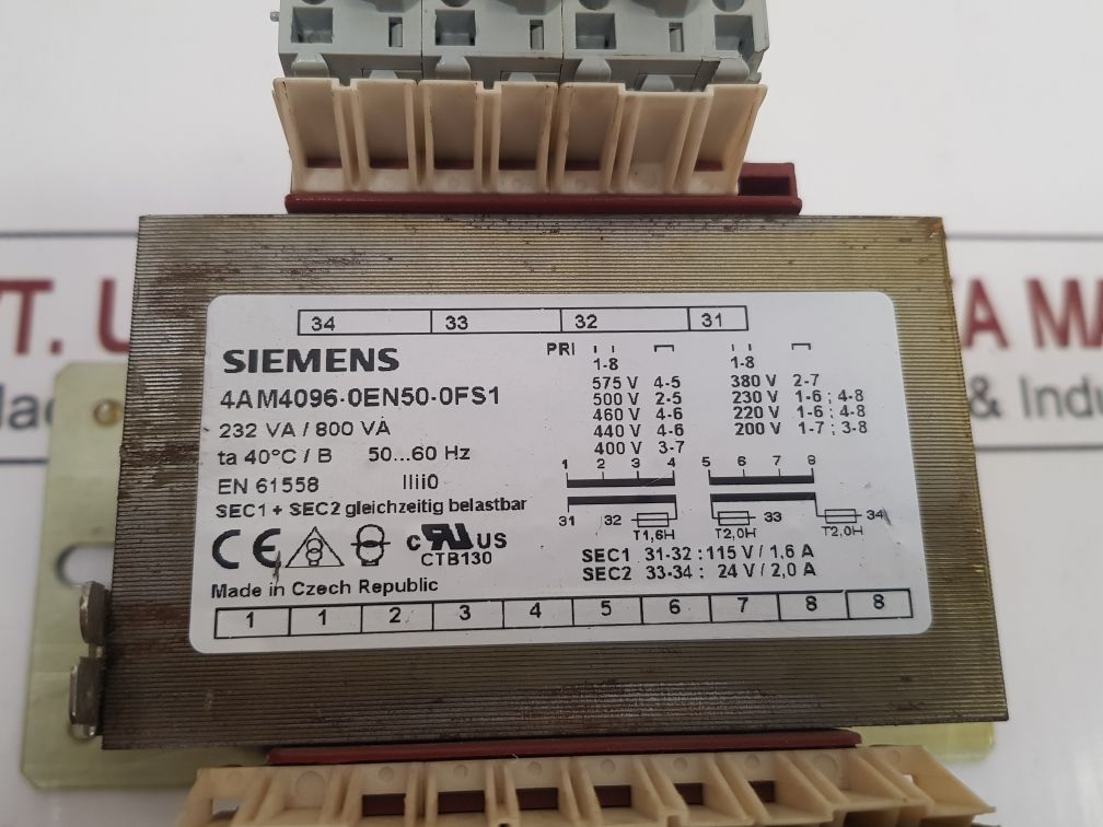 Siemens 4Am4096-0En50-0Fs1 Isolation Transformer