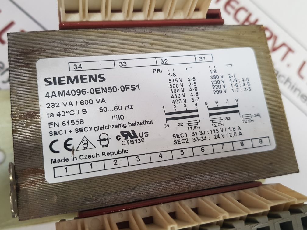 Siemens 4Am4096-0En50-0Fs1 Isolation Transformer