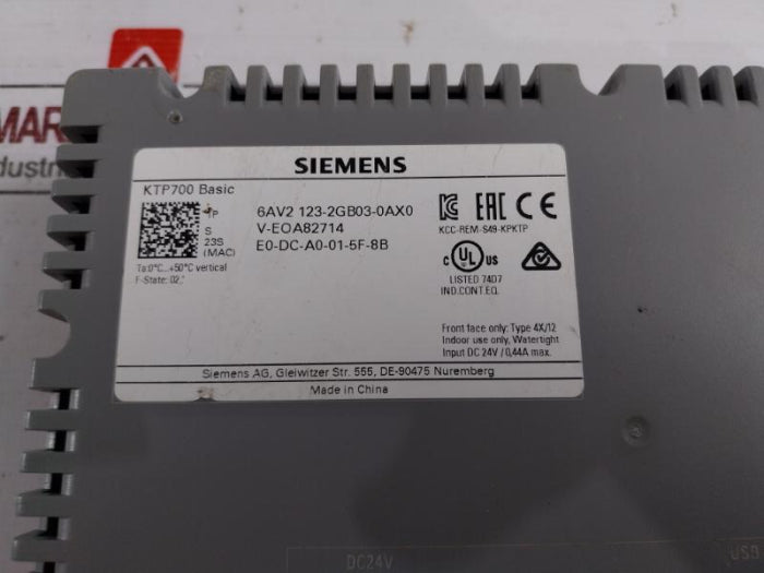 Siemens 6Av2 123-2Gb03-0Ax0 Simatic Hmi Ktp700 Basic Panel Key Touch Operation Dc24V